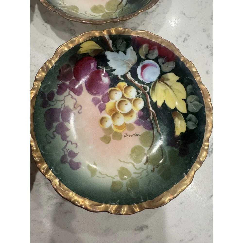 Set of 4 Antique Hand Painted Porcelain Bowls Made In Austria. Gold Trim, Signed
